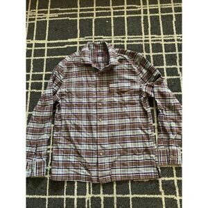 Untuckit M Wrinkle Free Flannel Shirt Relaxed Fit Burgundy Blue Gray Checkered